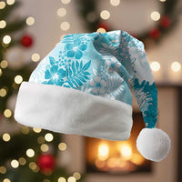 Aloha Hawaii Palaka Christmas Santa Hat Blue Plumeria Lei - Polynesian Pride