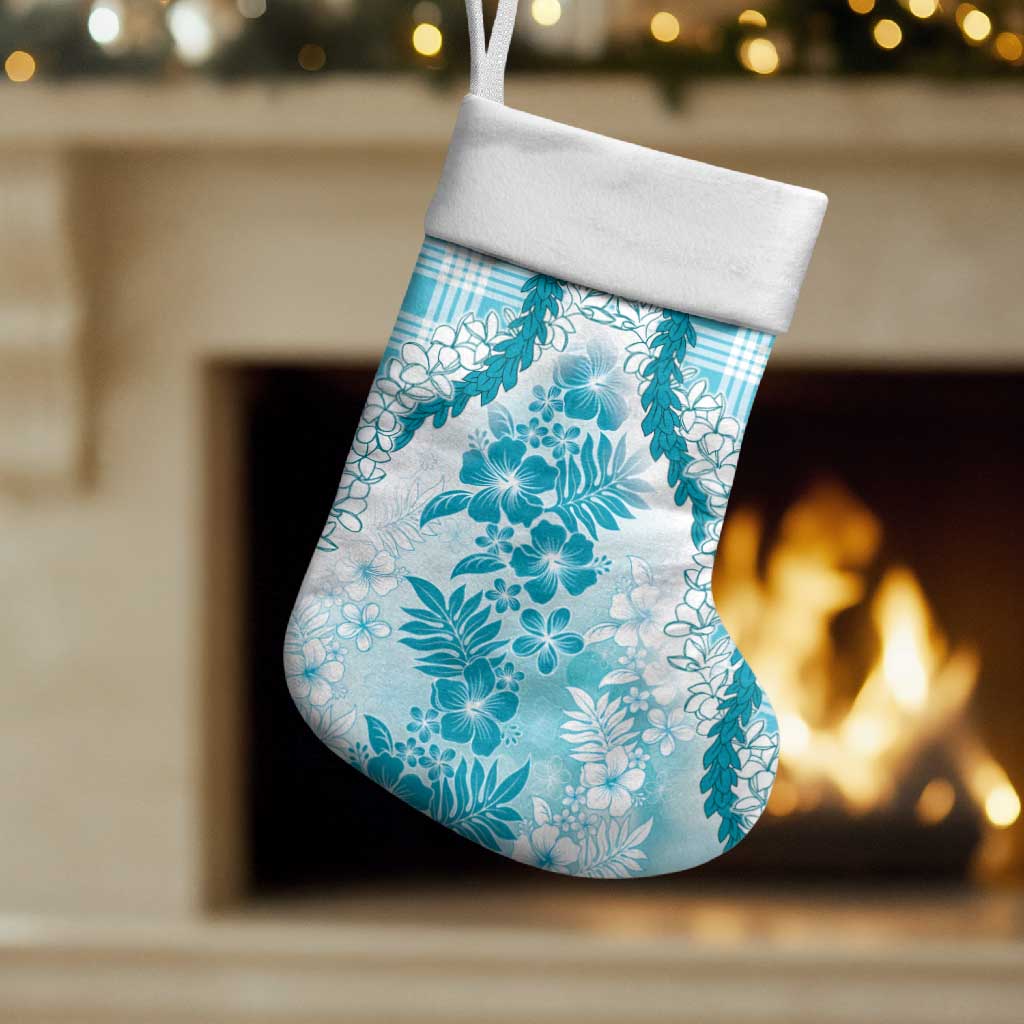 Aloha Hawaii Palaka Christmas Stocking Blue Plumeria Lei - Polynesian Pride