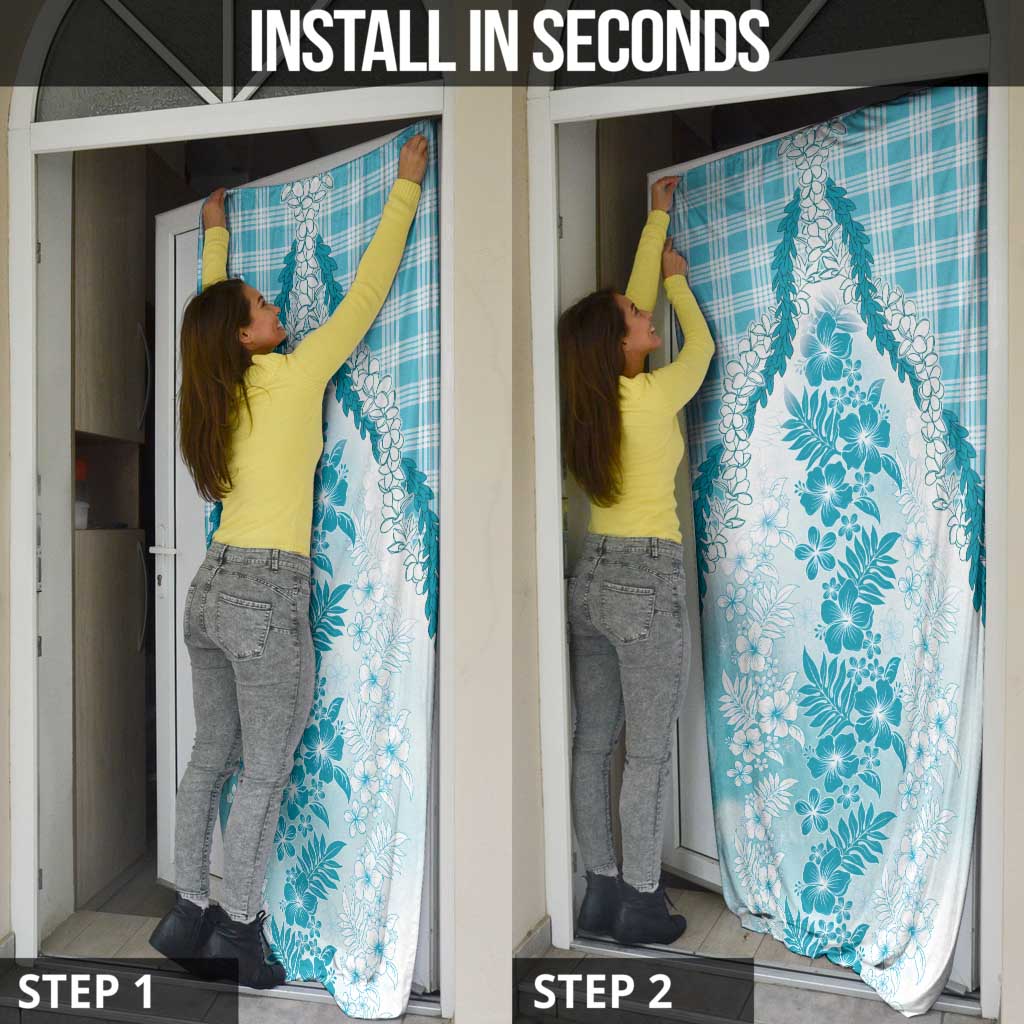 Aloha Hawaii Palaka Door Cover Blue Plumeria Lei - Polynesian Pride