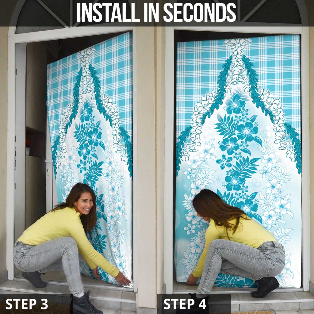 Aloha Hawaii Palaka Door Cover Blue Plumeria Lei - Polynesian Pride