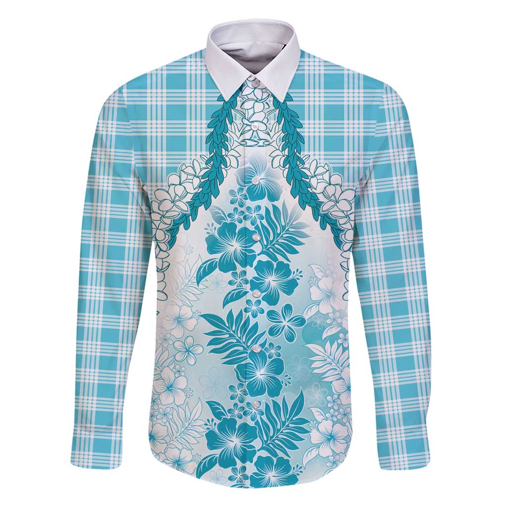 Aloha Hawaii Palaka Family Matching Mermaid Dress and Hawaiian Shirt Blue Plumeria Lei - Polynesian Pride