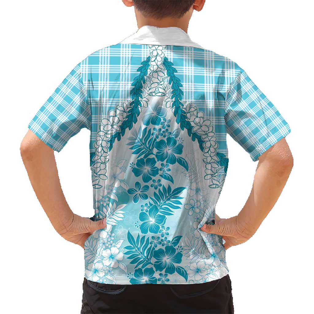 Aloha Hawaii Palaka Family Matching Puletasi and Hawaiian Shirt Blue Plumeria Lei - Polynesian Pride