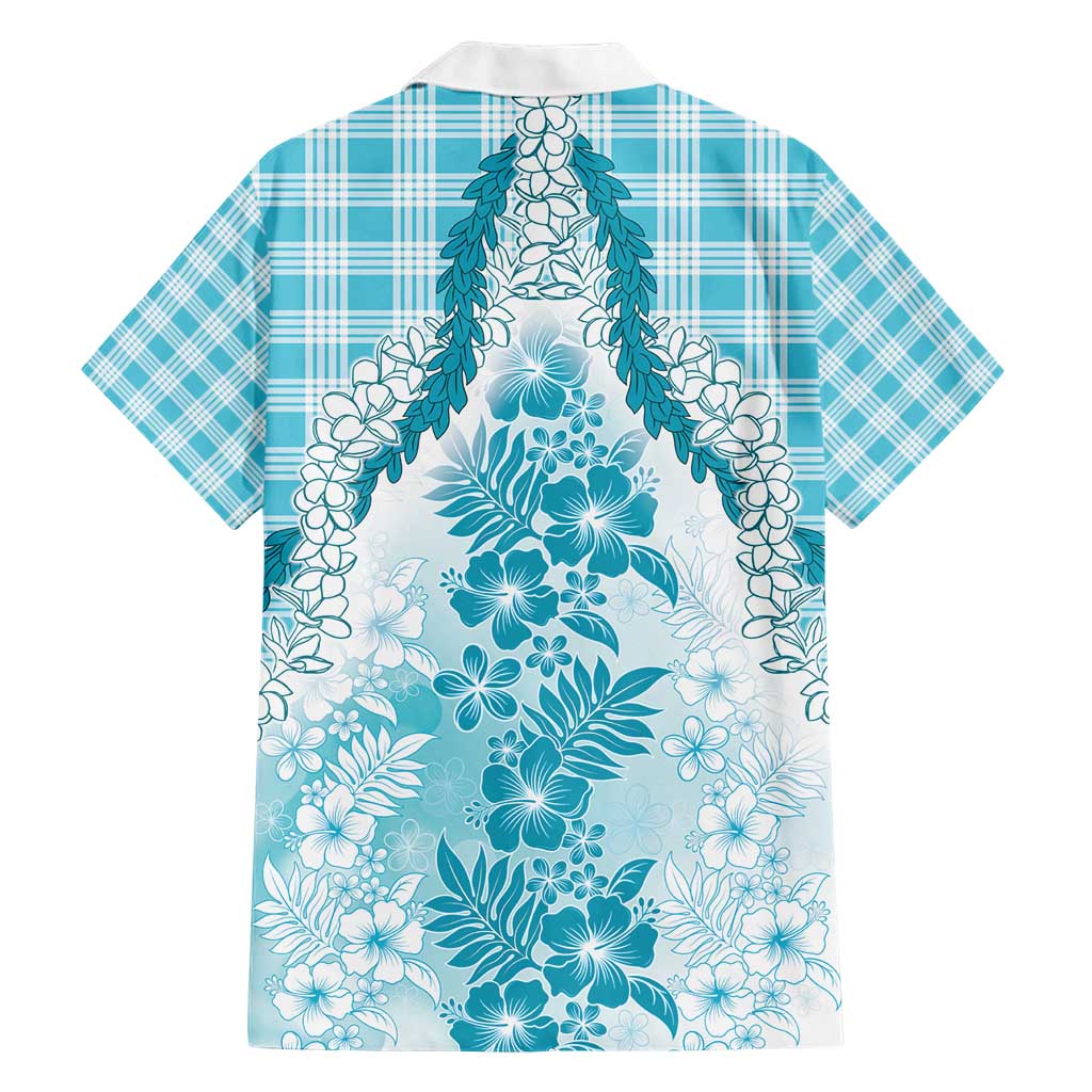 Aloha Hawaii Palaka Family Matching Short Sleeve Bodycon Dress and Hawaiian Shirt Blue Plumeria Lei - Polynesian Pride