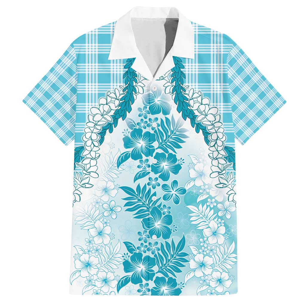 Aloha Hawaii Palaka Family Matching Tank Maxi Dress and Hawaiian Shirt Blue Plumeria Lei - Polynesian Pride