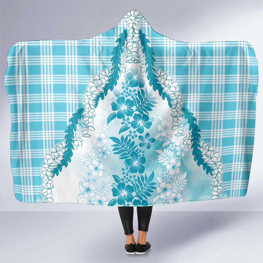 Aloha Hawaii Palaka Hooded Blanket Blue Plumeria Lei - Polynesian Pride