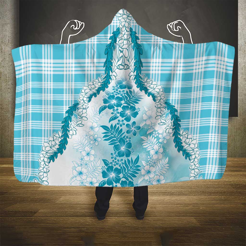 Aloha Hawaii Palaka Hooded Blanket Blue Plumeria Lei - Polynesian Pride