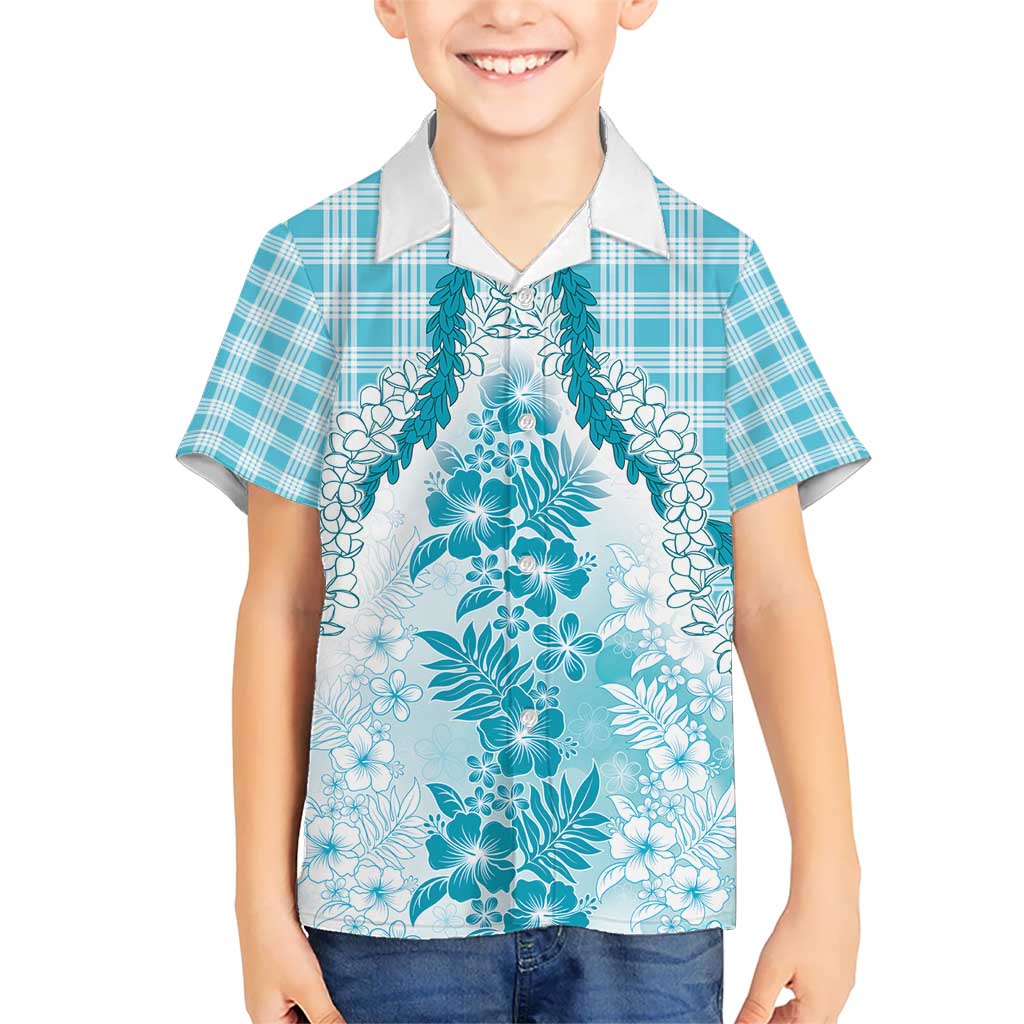 Aloha Hawaii Palaka Kid Hawaiian Shirt Blue Plumeria Lei - Polynesian Pride