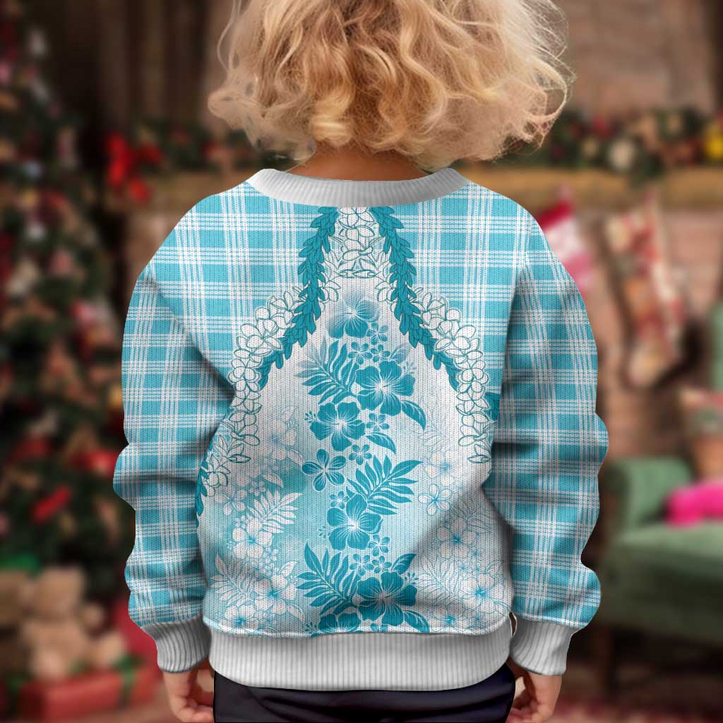 Aloha Hawaii Palaka Kid Ugly Christmas Sweater Blue Plumeria Lei - Polynesian Pride