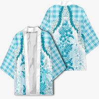 Aloha Hawaii Palaka Kimono Blue Plumeria Lei - Polynesian Pride