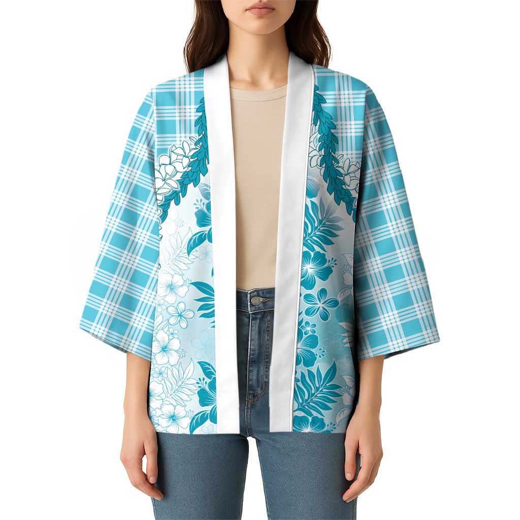 Aloha Hawaii Palaka Kimono Blue Plumeria Lei - Polynesian Pride