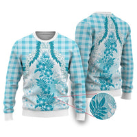 Aloha Hawaii Palaka Ugly Christmas Sweater Blue Plumeria Lei - Polynesian Pride