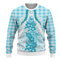 Aloha Hawaii Palaka Ugly Christmas Sweater Blue Plumeria Lei - Polynesian Pride