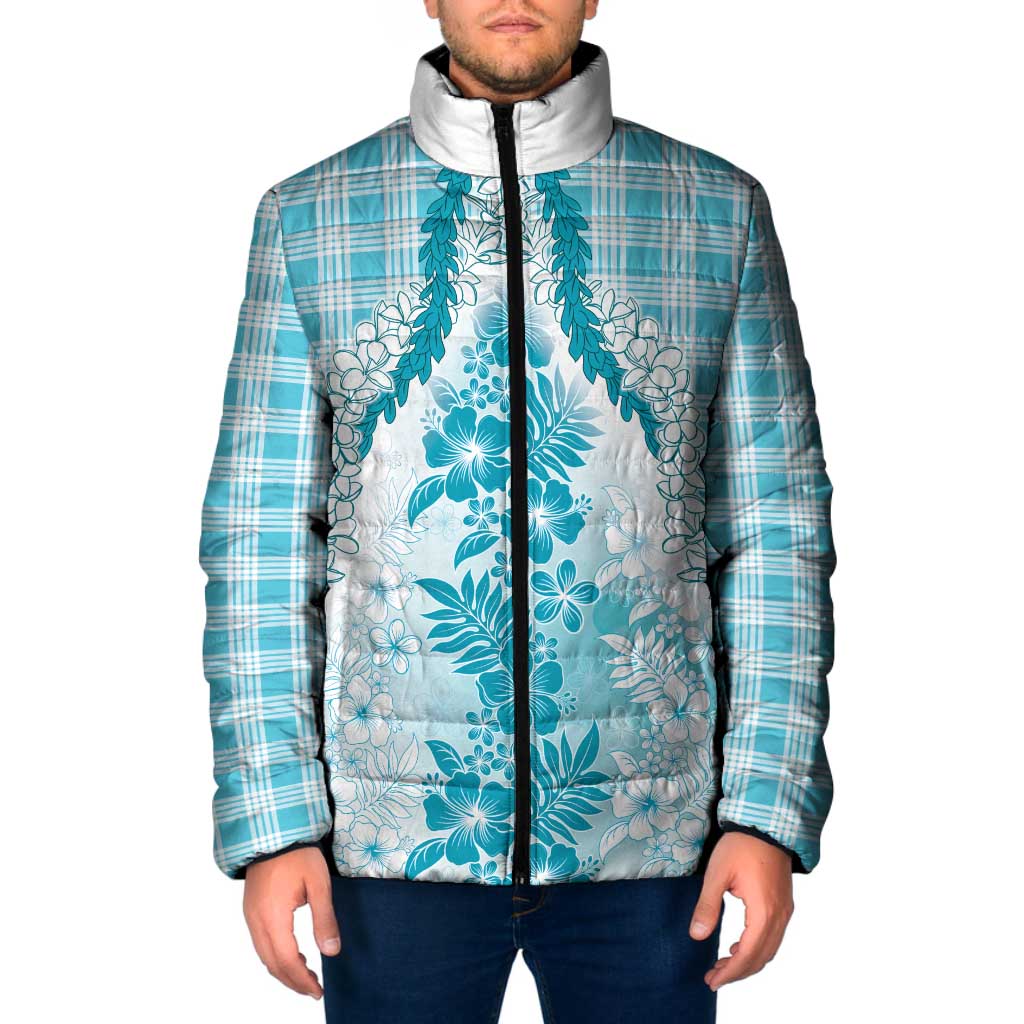 Aloha Hawaii Palaka Padded Jacket Blue Plumeria Lei - Polynesian Pride