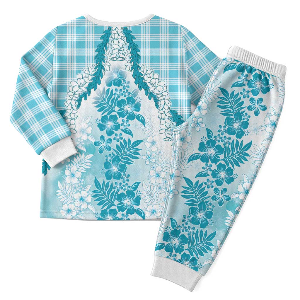 Aloha Hawaii Palaka Christmas Pajama Set Blue Plumeria Lei - Polynesian Pride