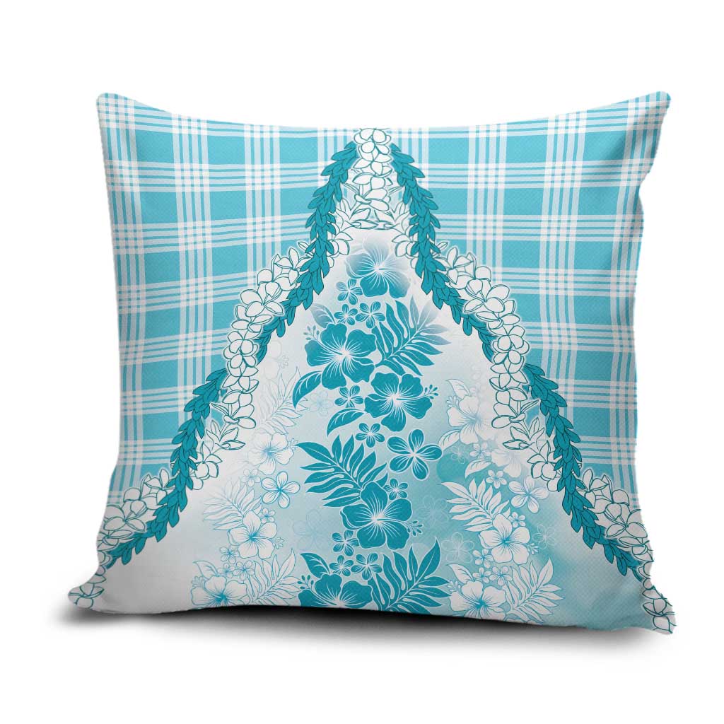 Aloha Hawaii Palaka Pillow Cover Blue Plumeria Lei - Polynesian Pride
