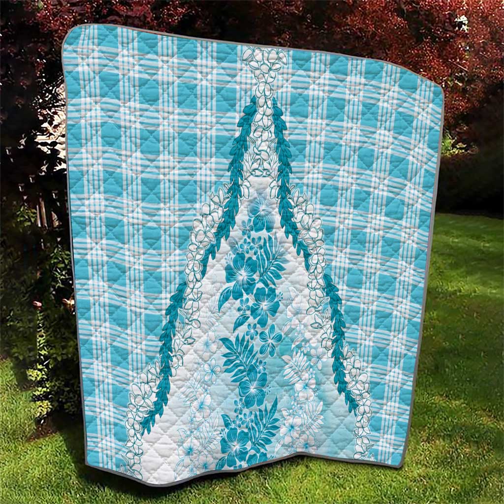 Aloha Hawaii Palaka Quilt Blue Plumeria Lei - Polynesian Pride
