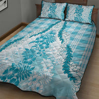 Aloha Hawaii Palaka Quilt Bed Set Blue Plumeria Lei - Polynesian Pride