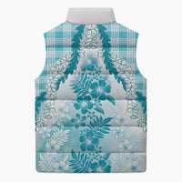 Aloha Hawaii Palaka Sleeveless Puffer Jacket Blue Plumeria Lei - Polynesian Pride