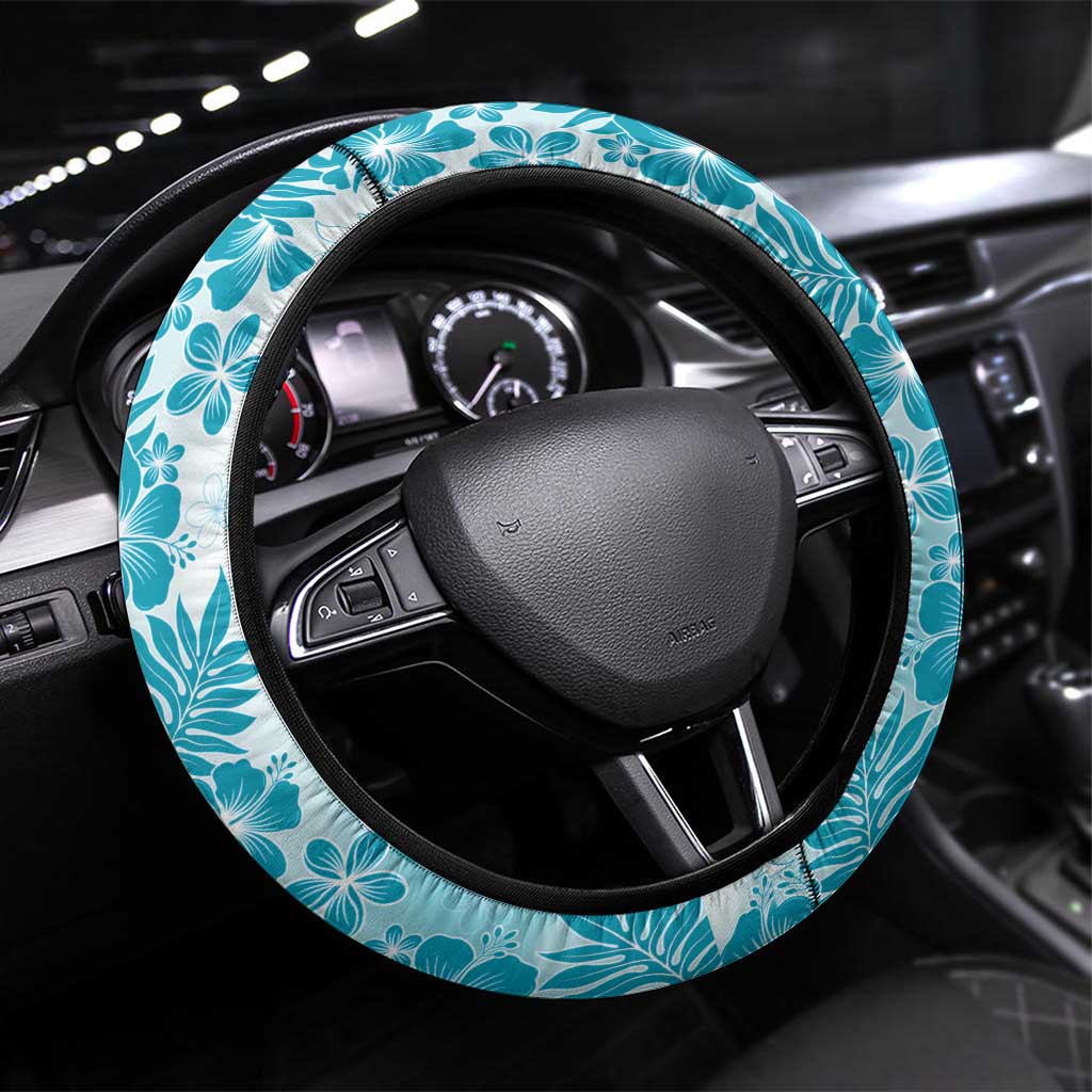 Aloha Hawaii Palaka Steering Wheel Cover Blue Plumeria Lei - Polynesian Pride