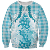 Aloha Hawaii Palaka Sweatshirt Blue Plumeria Lei - Polynesian Pride