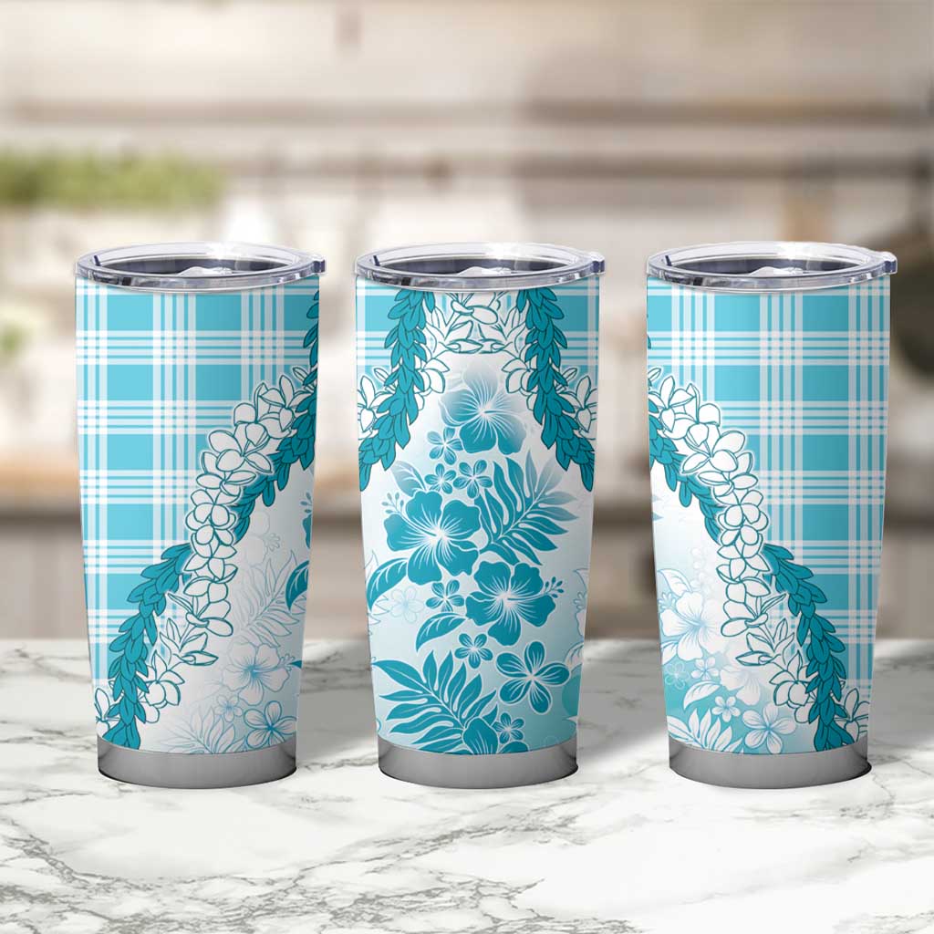Aloha Hawaii Palaka Tumbler Cup Blue Plumeria Lei - Polynesian Pride