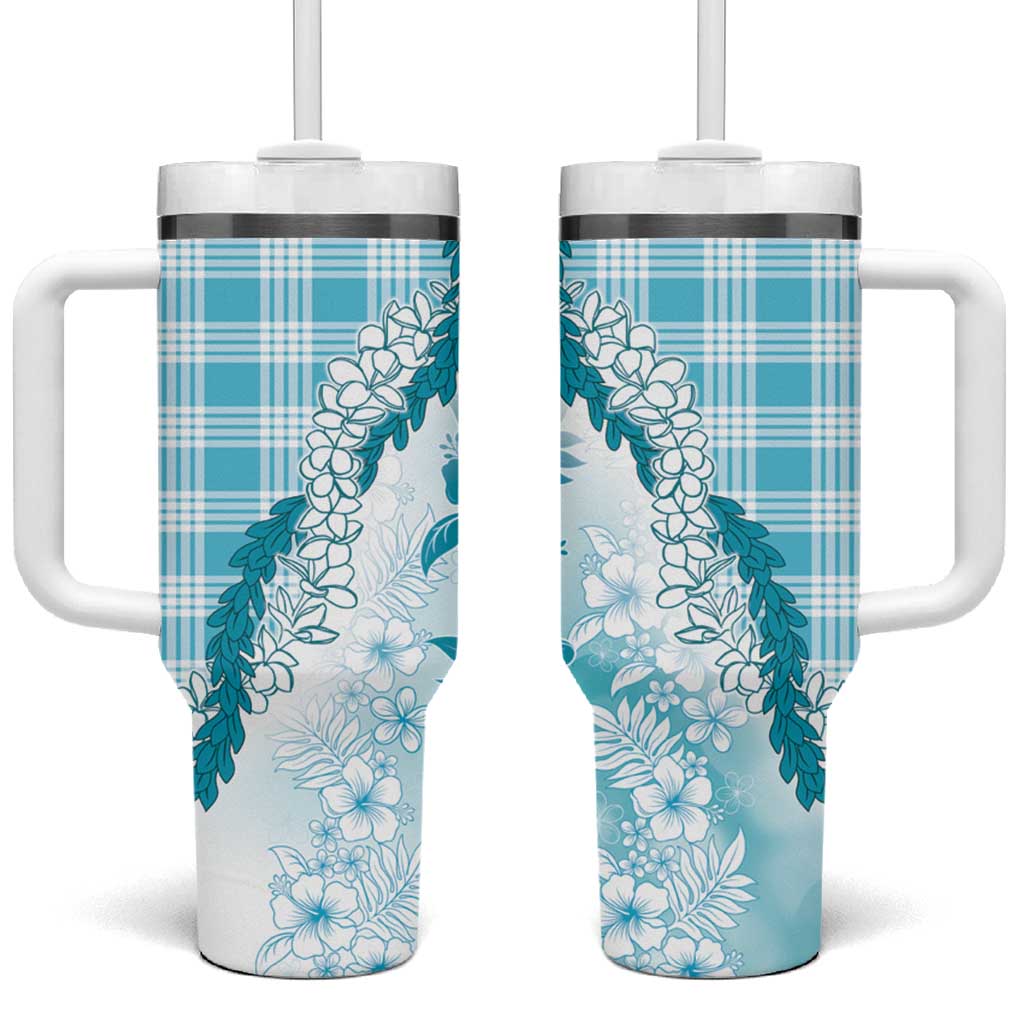 Aloha Hawaii Palaka Tumbler With Handle Blue Plumeria Lei - Polynesian Pride