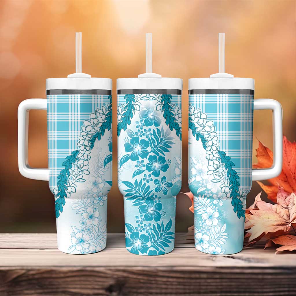 Aloha Hawaii Palaka Tumbler With Handle Blue Plumeria Lei - Polynesian Pride