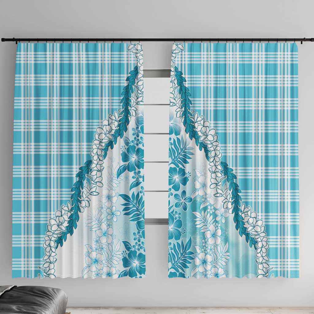 Aloha Hawaii Palaka Window Curtain Blue Plumeria Lei - Polynesian Pride