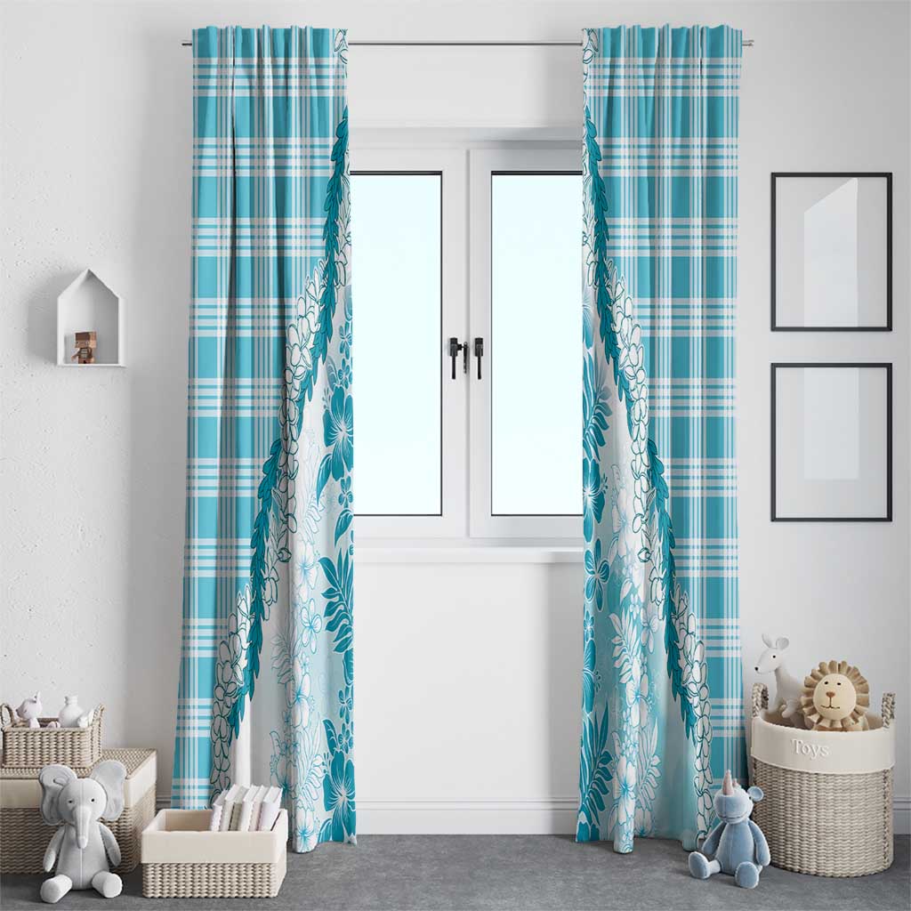 Aloha Hawaii Palaka Window Curtain Blue Plumeria Lei - Polynesian Pride