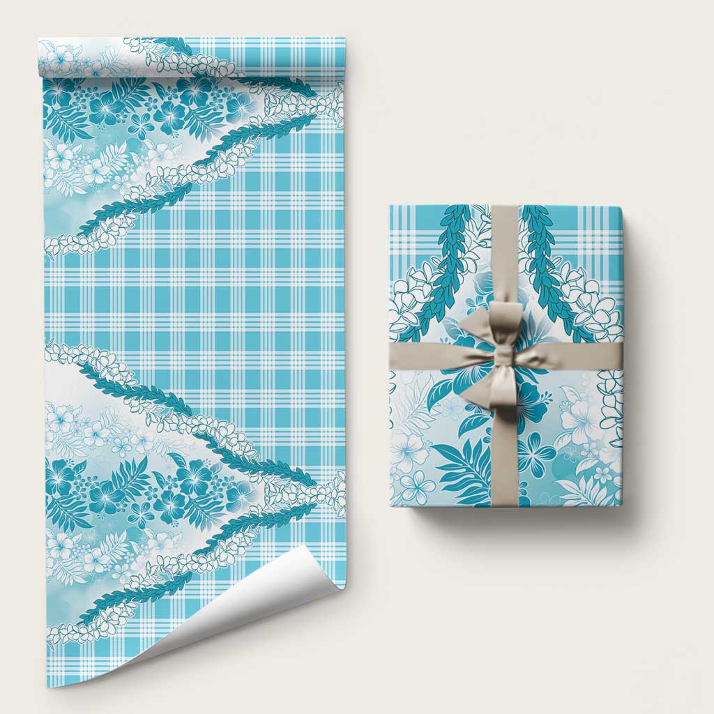 Aloha Hawaii Palaka Wrapping Paper Blue Plumeria Lei