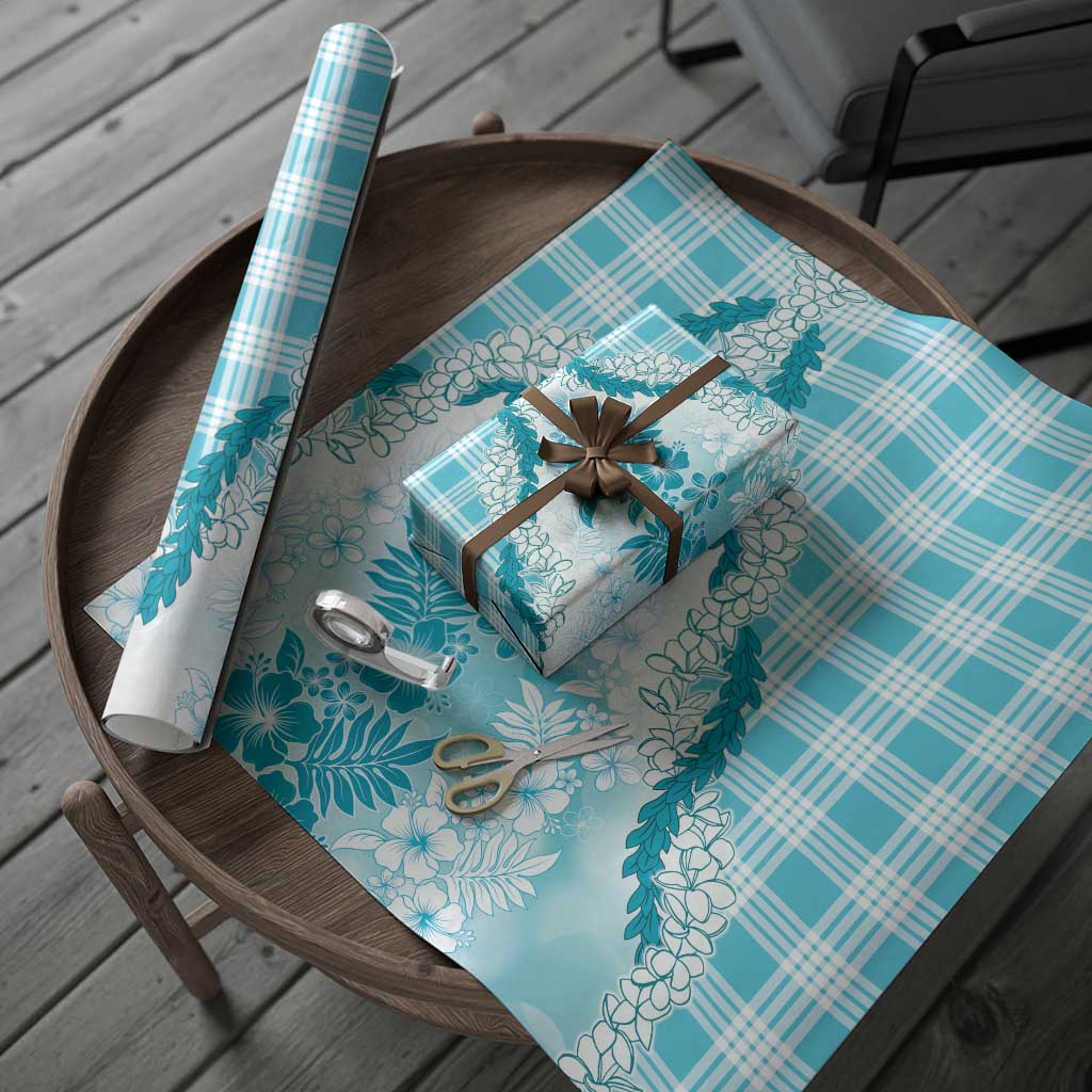Aloha Hawaii Palaka Wrapping Paper Blue Plumeria Lei