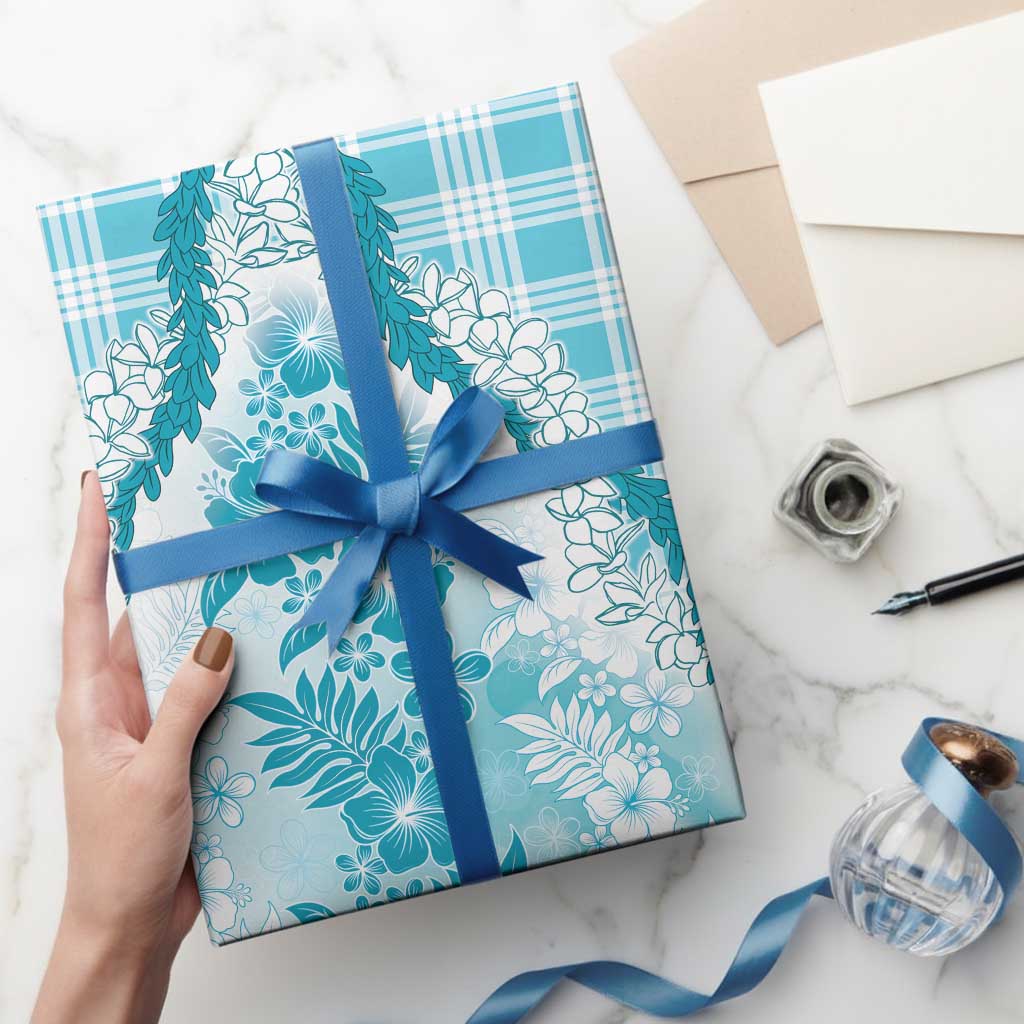 Aloha Hawaii Palaka Wrapping Paper Blue Plumeria Lei
