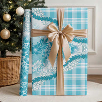 Aloha Hawaii Palaka Wrapping Paper Blue Plumeria Lei