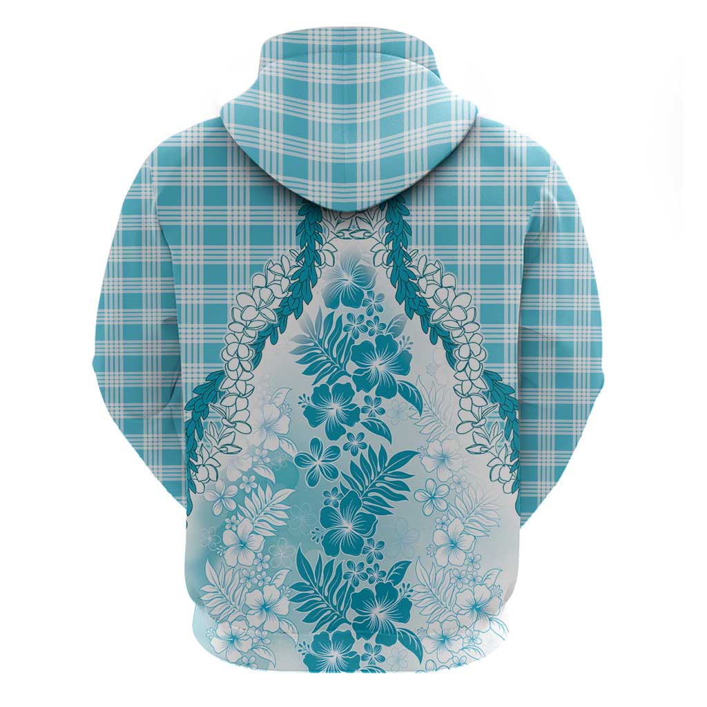Aloha Hawaii Palaka Zip Hoodie Blue Plumeria Lei - Polynesian Pride