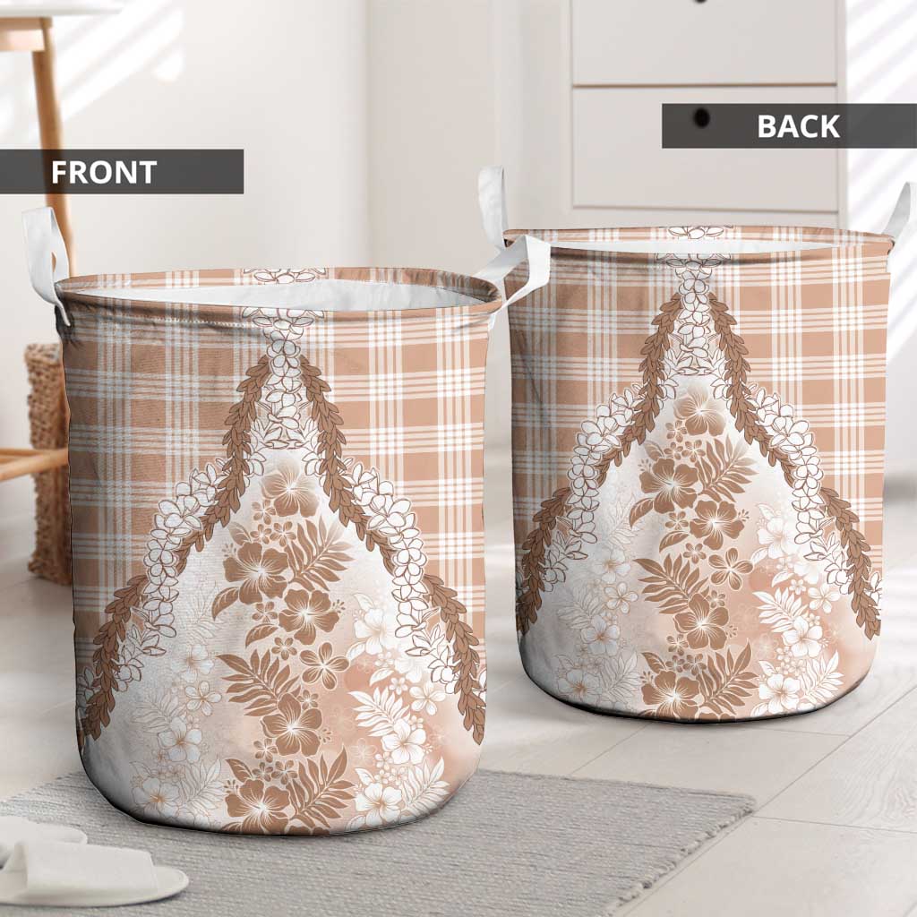 Aloha Hawaii Palaka Laundry Basket Beige Plumeria Lei - Polynesian Pride