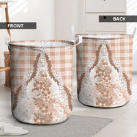 Aloha Hawaii Palaka Laundry Basket Beige Plumeria Lei - Polynesian Pride