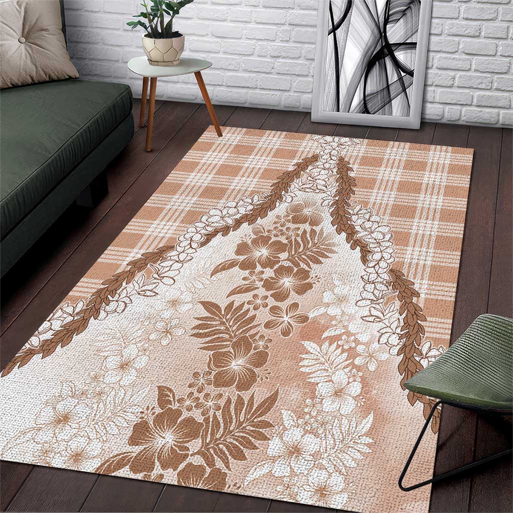 Aloha Hawaii Palaka Area Rug Beige Plumeria Lei - Polynesian Pride