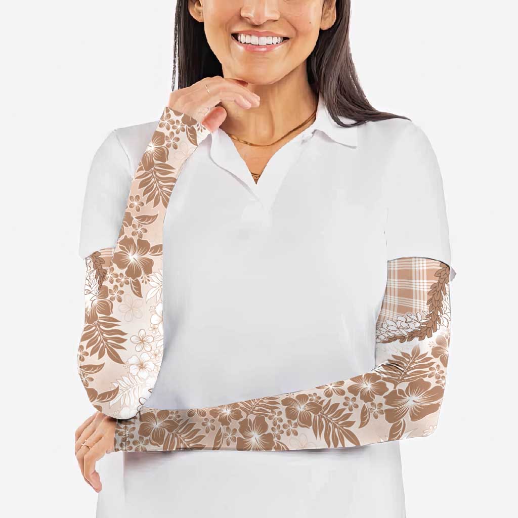 Aloha Hawaii Palaka Arm Sleeves Beige Plumeria Lei - Polynesian Pride