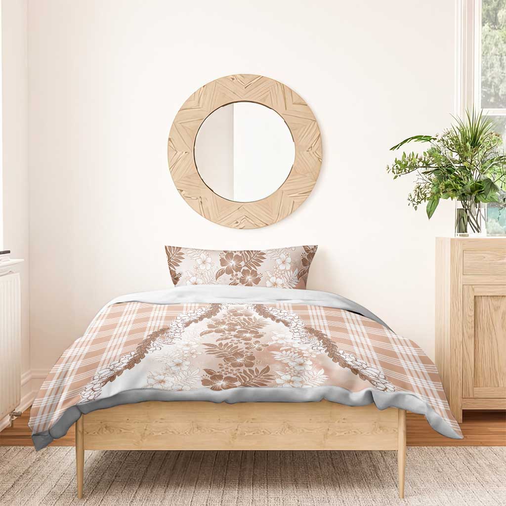 Aloha Hawaii Palaka Bedding Set Beige Plumeria Lei - Polynesian Pride