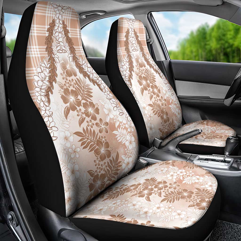 Aloha Hawaii Palaka Car Seat Cover Beige Plumeria Lei - Polynesian Pride