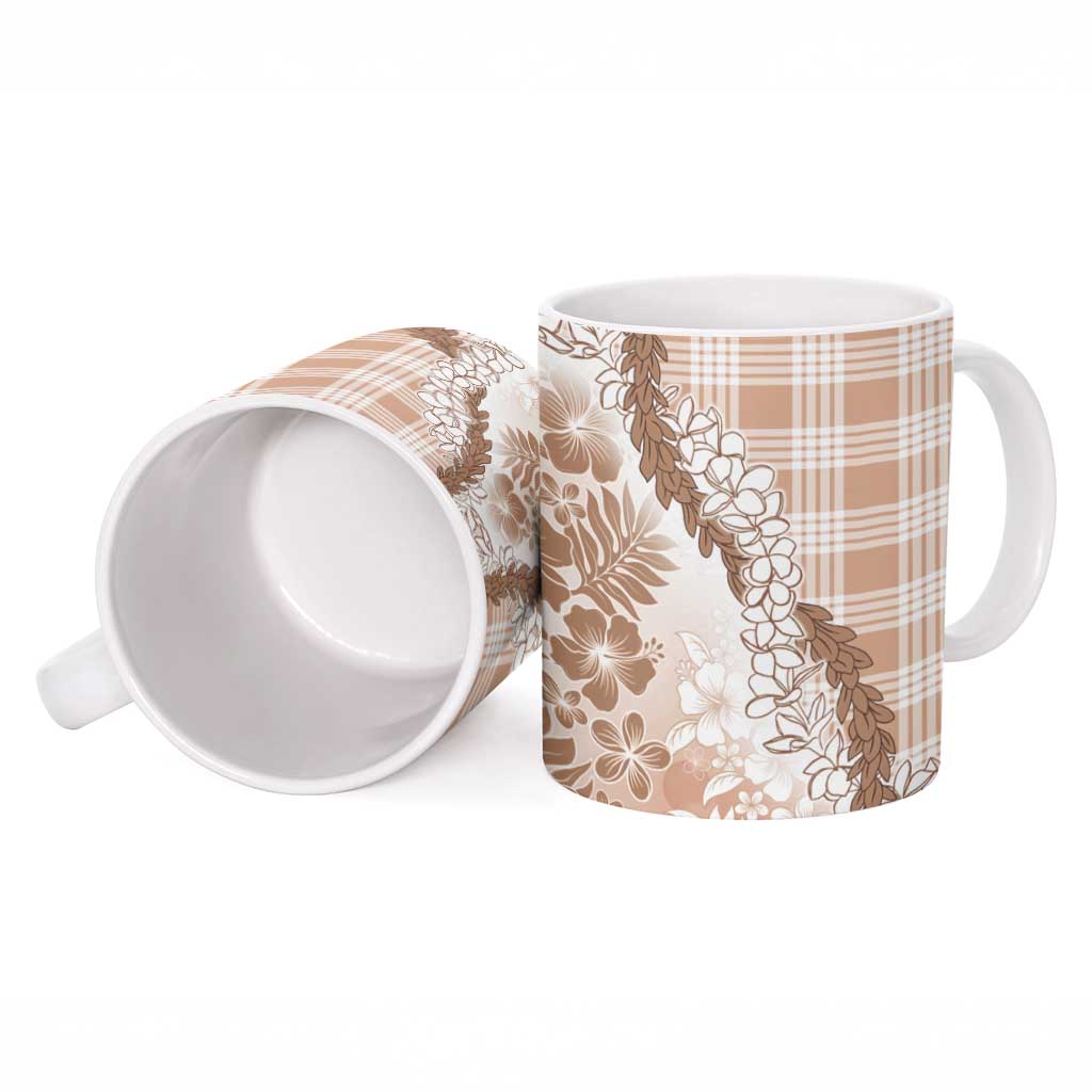 Aloha Hawaii Palaka Ceramic Mug Beige Plumeria Lei - Polynesian Pride