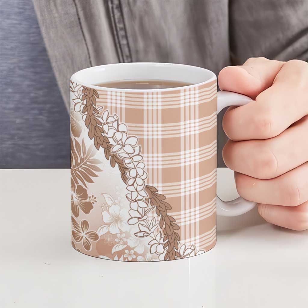 Aloha Hawaii Palaka Ceramic Mug Beige Plumeria Lei - Polynesian Pride