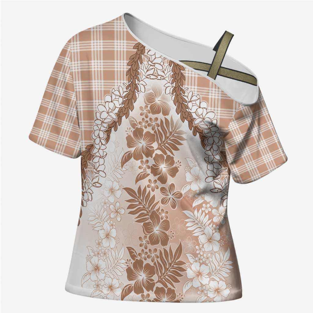 Aloha Hawaii Palaka Cross Shoulder Shirt Beige Plumeria Lei - Polynesian Pride