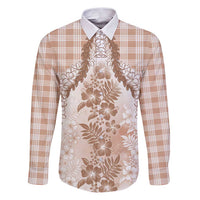 Aloha Hawaii Palaka Family Matching Puletasi and Hawaiian Shirt Beige Plumeria Lei - Polynesian Pride