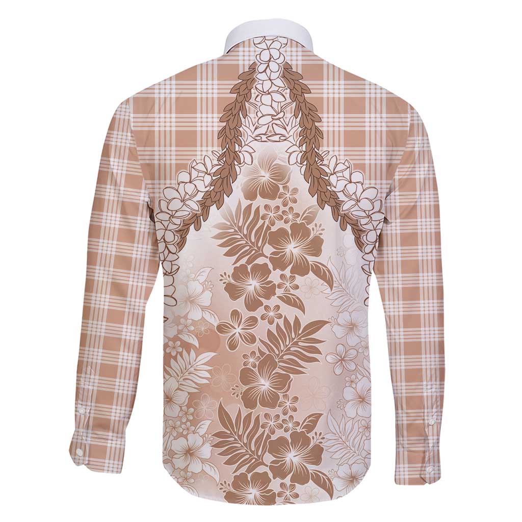 Aloha Hawaii Palaka Family Matching Short Sleeve Bodycon Dress and Hawaiian Shirt Beige Plumeria Lei - Polynesian Pride