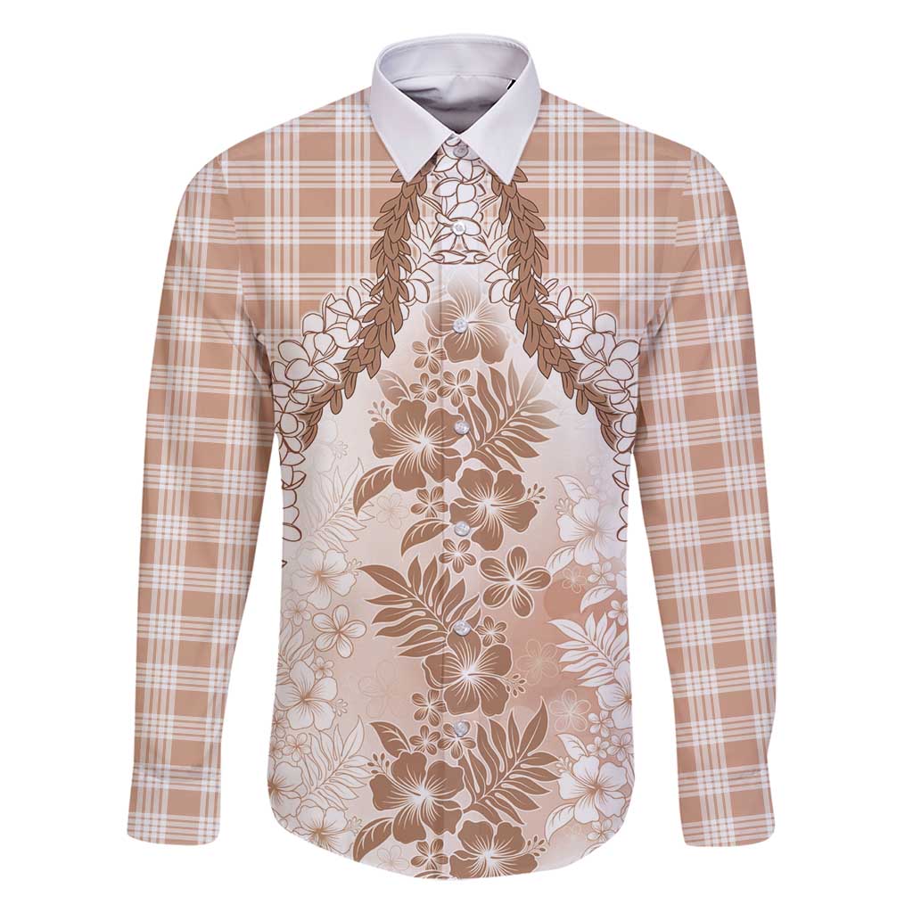 Aloha Hawaii Palaka Family Matching Tank Maxi Dress and Hawaiian Shirt Beige Plumeria Lei - Polynesian Pride