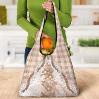 Aloha Hawaii Palaka Grocery Bag Beige Plumeria Lei - Polynesian Pride