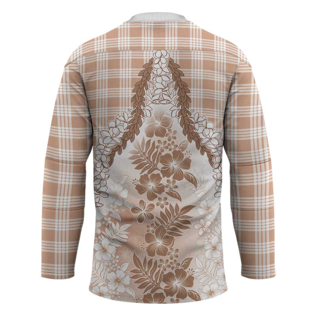 Aloha Hawaii Palaka Hockey Jersey Beige Plumeria Lei - Polynesian Pride