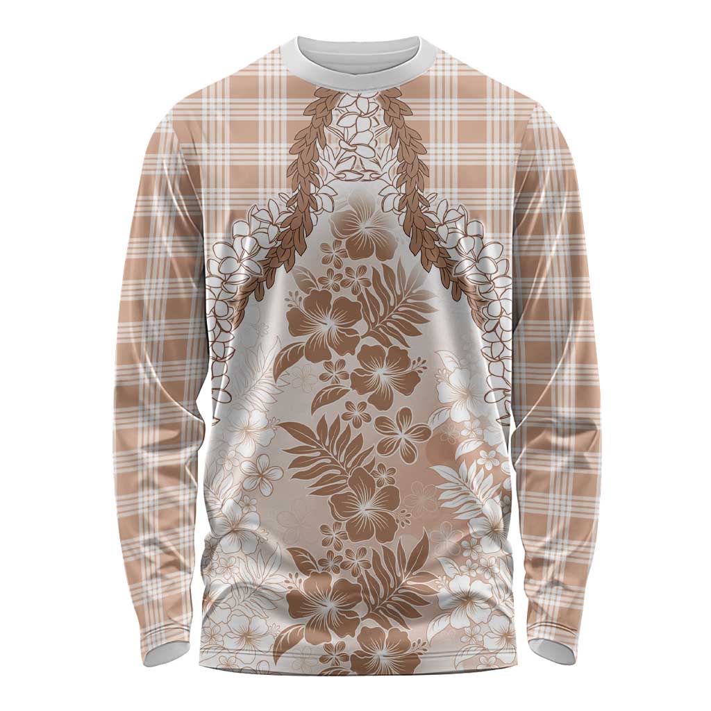 Aloha Hawaii Palaka Long Sleeve Shirt Beige Plumeria Lei - Polynesian Pride