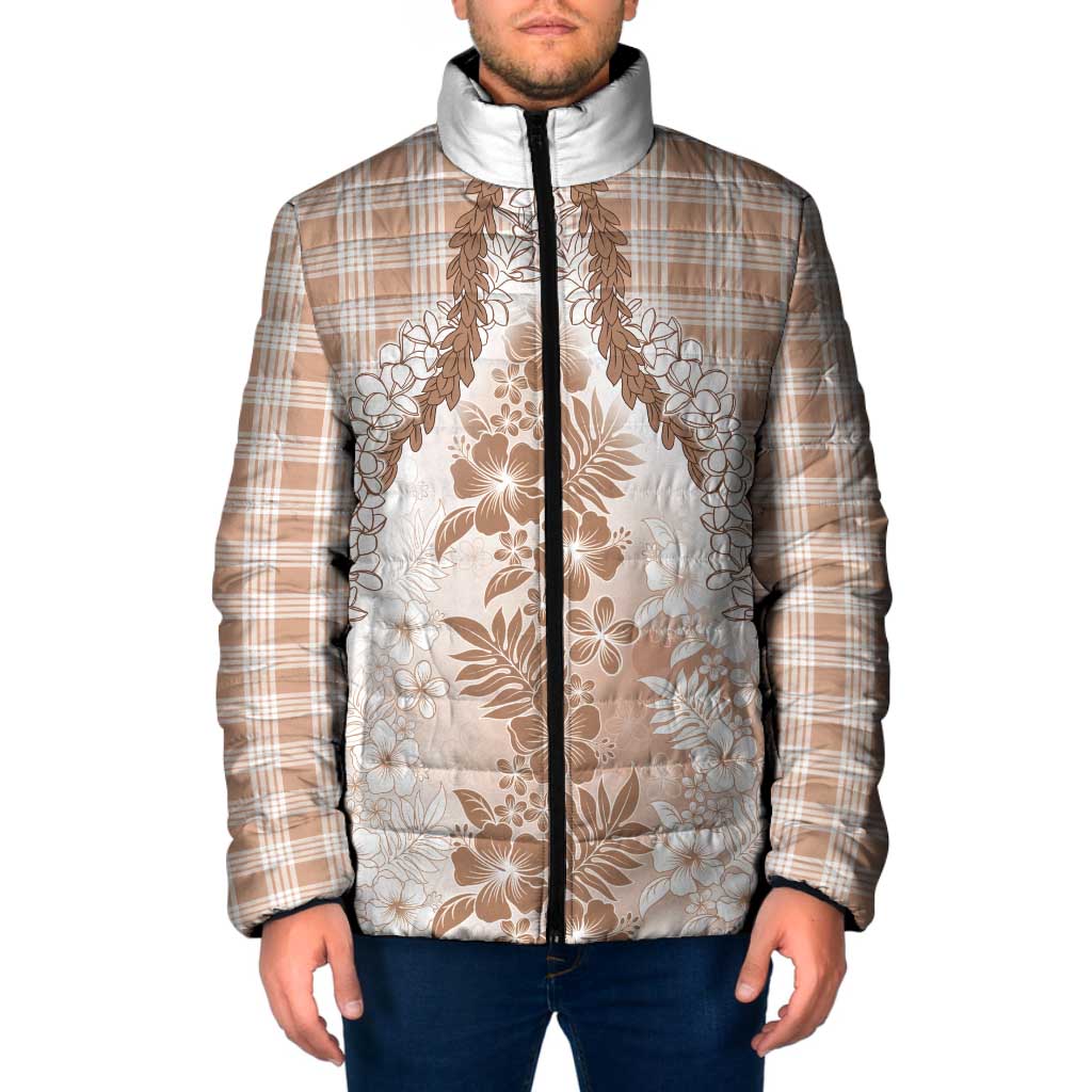 Aloha Hawaii Palaka Padded Jacket Beige Plumeria Lei - Polynesian Pride